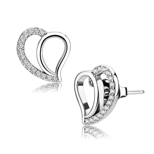 DA076 - High polished (no plating) Stainless Steel Earrings with AAA Grade CZ in Clear