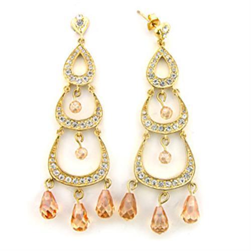 7X372 - Gold 925 Sterling Silver Earrings with AAA Grade CZ in Champagne