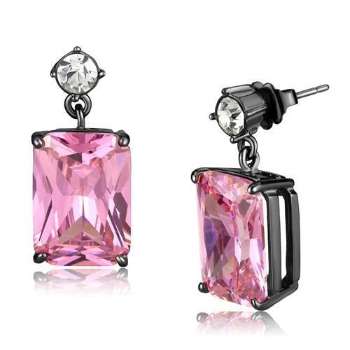 TK2892 - IP Light Black (IP Gun) Stainless Steel Earrings with AAA Grade CZ in Rose