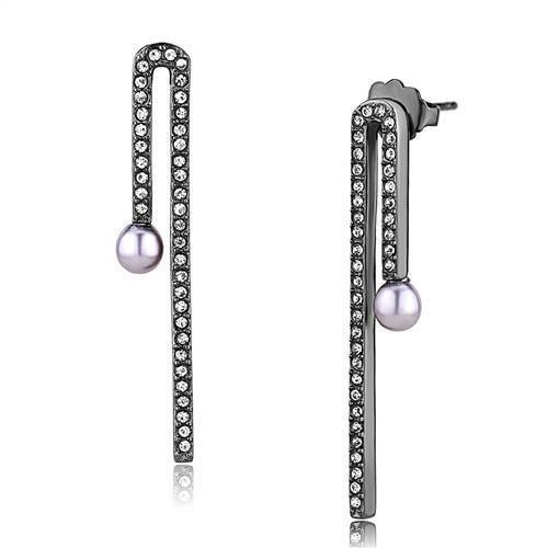 TK3161 - IP Light Black (IP Gun) Stainless Steel Earrings with Synthetic Pearl in Light Amethyst