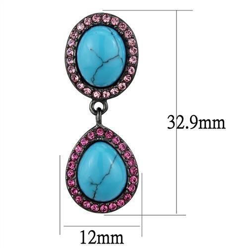 TK2847 - IP Light Black (IP Gun) Stainless Steel Earrings with Synthetic Turquoise in Sea Blue