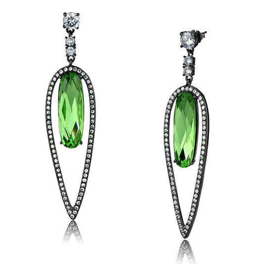 TK2846 - IP Light Black (IP Gun) Stainless Steel Earrings with Top Grade Crystal in Peridot