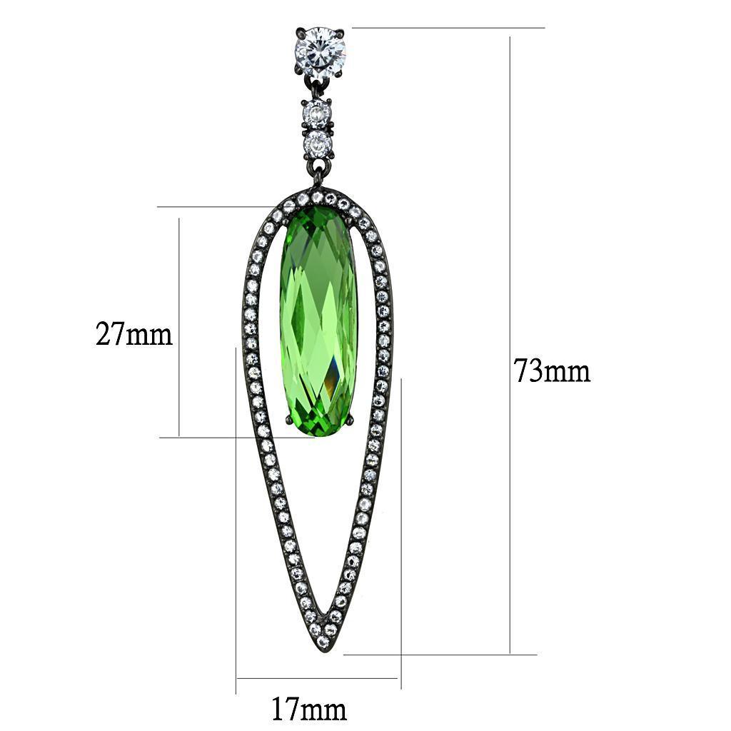 TK2846 - IP Light Black (IP Gun) Stainless Steel Earrings with Top Grade Crystal in Peridot