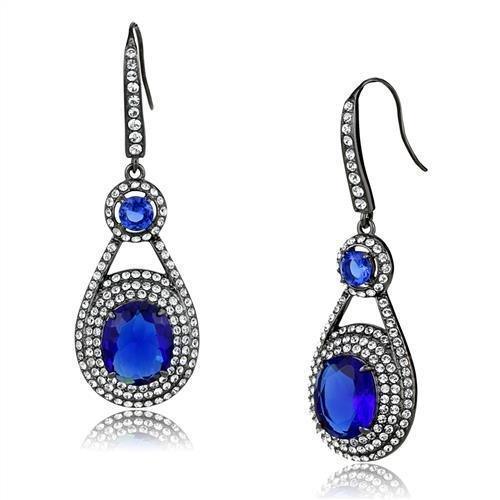 TK2851 - IP Light Black (IP Gun) Stainless Steel Earrings with Synthetic Synthetic Glass in Sapphire