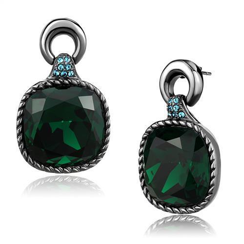 TK2852 - IP Light Black (IP Gun) Stainless Steel Earrings with Top Grade Crystal in Emerald