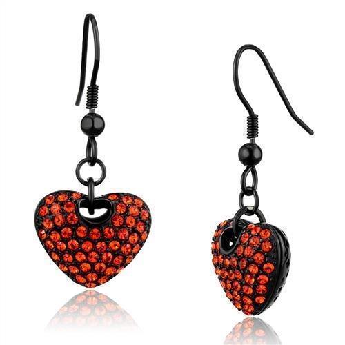 TK2790 - IP Black(Ion Plating) Stainless Steel Earrings with Top Grade Crystal in Orange