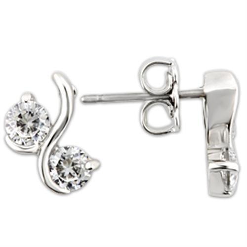 0W176 - Rhodium 925 Sterling Silver Earrings with AAA Grade CZ in Clear