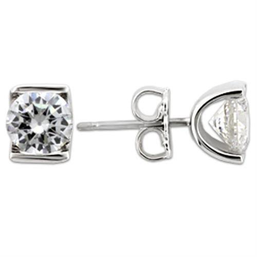 0W178 - Rhodium 925 Sterling Silver Earrings with AAA Grade CZ in Clear