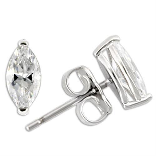 0W167 - Rhodium 925 Sterling Silver Earrings with AAA Grade CZ in Clear