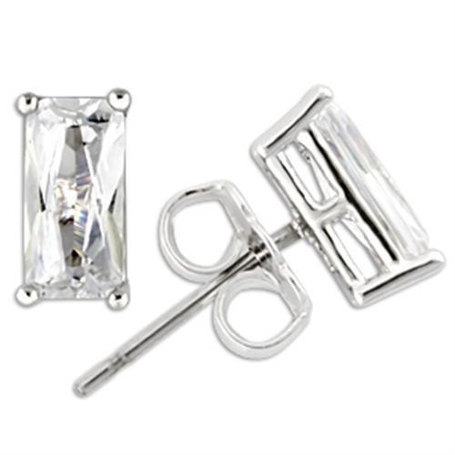 0W162 - Rhodium 925 Sterling Silver Earrings with AAA Grade CZ in Clear