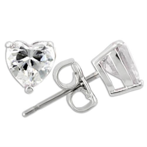 0W166 - Rhodium 925 Sterling Silver Earrings with AAA Grade CZ in Clear