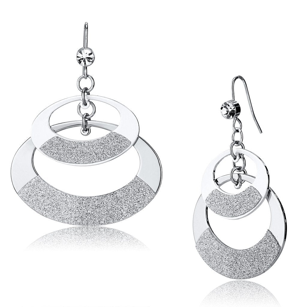 LO2714 - Matte Rhodium & Rhodium Iron Earrings with Top Grade Crystal in Clear