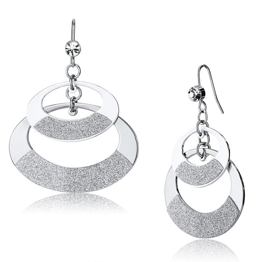 LO2714 - Matte Rhodium & Rhodium Iron Earrings with Top Grade Crystal in Clear