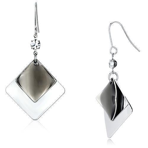 LO2698 - Rhodium Iron Earrings with Top Grade Crystal in Clear