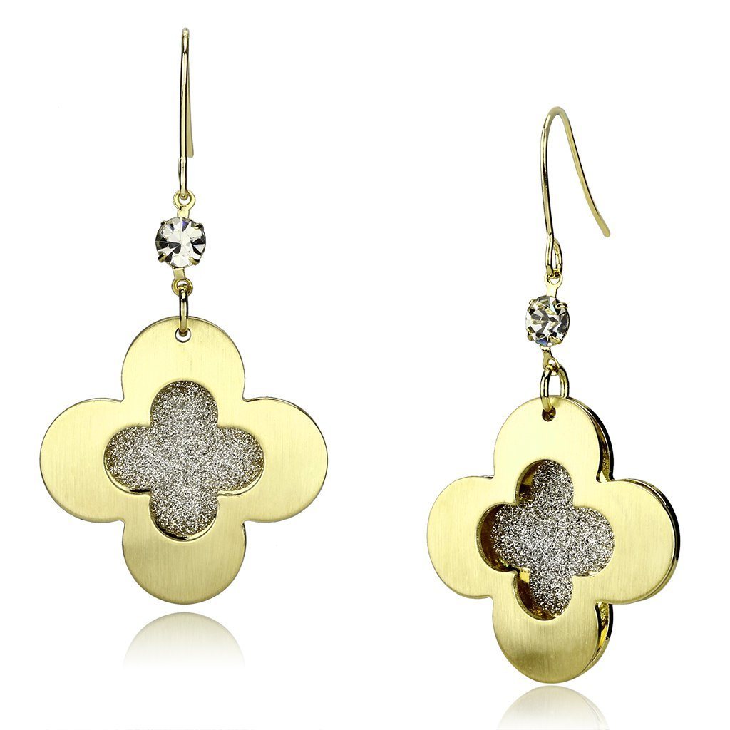 LO2668 - Matte Gold & Gold Iron Earrings with Top Grade Crystal in Clear