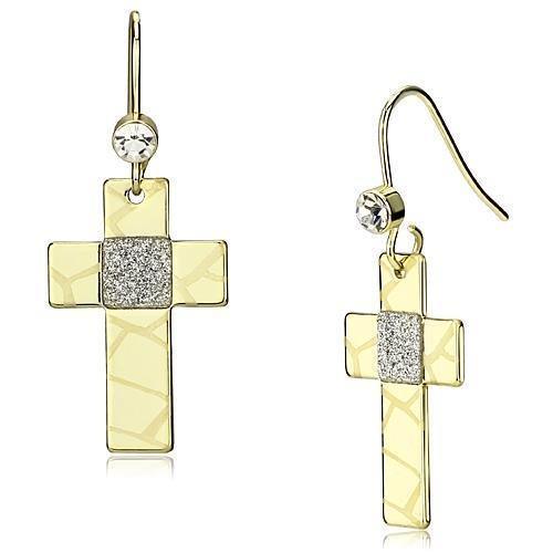 LO2734 - Gold Iron Earrings with Top Grade Crystal in Clear