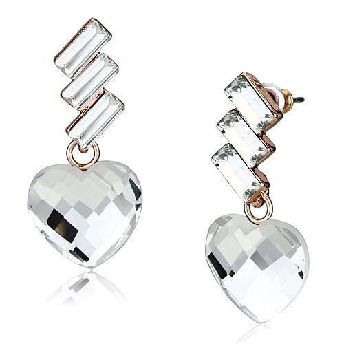 LO2756 - Rose Gold Iron Earrings with Top Grade Crystal in Clear