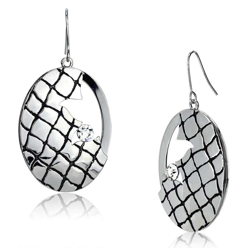 LO2690 - Rhodium Iron Earrings with Top Grade Crystal in Clear