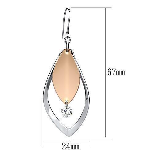 LO2684 - Rose Gold + Rhodium Iron Earrings with AAA Grade CZ in Clear