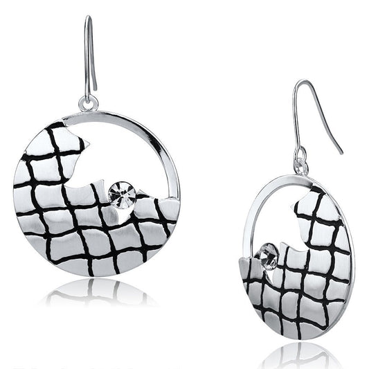 LO2687 - Matte Rhodium & Rhodium Iron Earrings with Top Grade Crystal in Clear