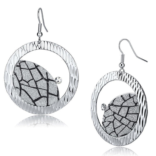 LO2725 - Rhodium Iron Earrings with Top Grade Crystal in Clear