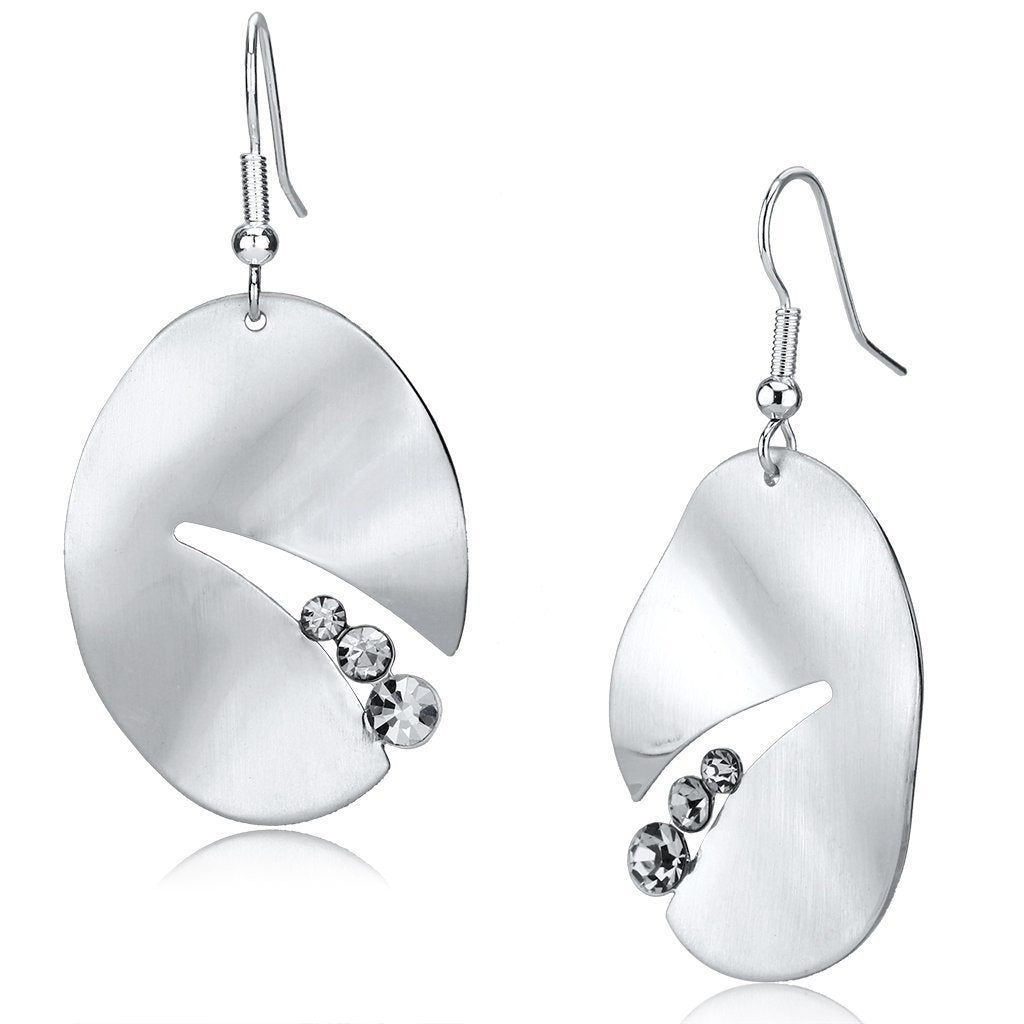 LO2743 - Matte Rhodium & Rhodium Iron Earrings with Top Grade Crystal in Clear