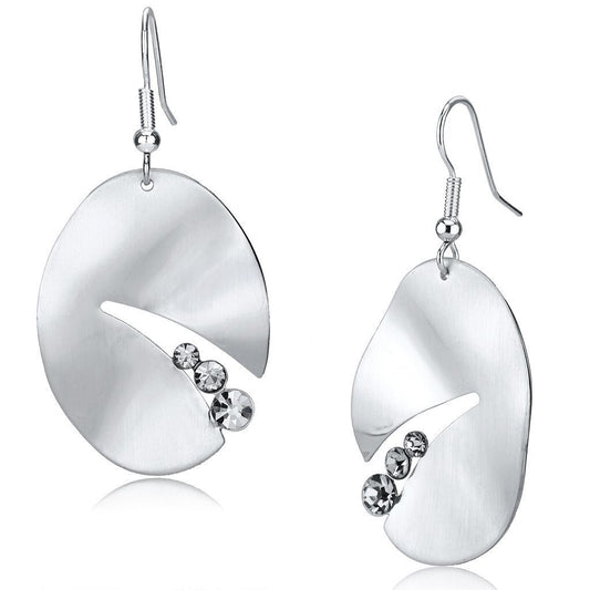 LO2743 - Matte Rhodium & Rhodium Iron Earrings with Top Grade Crystal in Clear