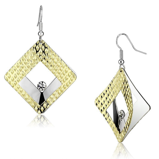 LO2673 - Gold+Rhodium Iron Earrings with Top Grade Crystal in Clear