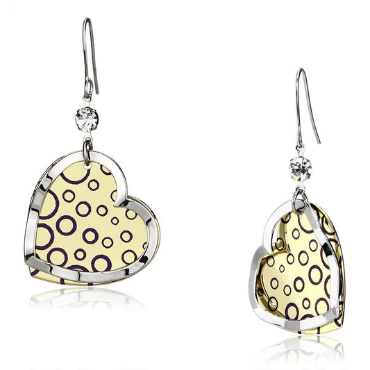 LO2694 - Gold+Rhodium Iron Earrings with Top Grade Crystal in Clear