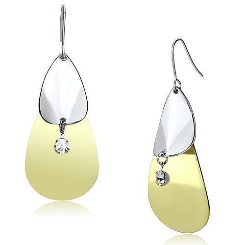 LO2696 - Gold+Rhodium Iron Earrings with Top Grade Crystal in Clear