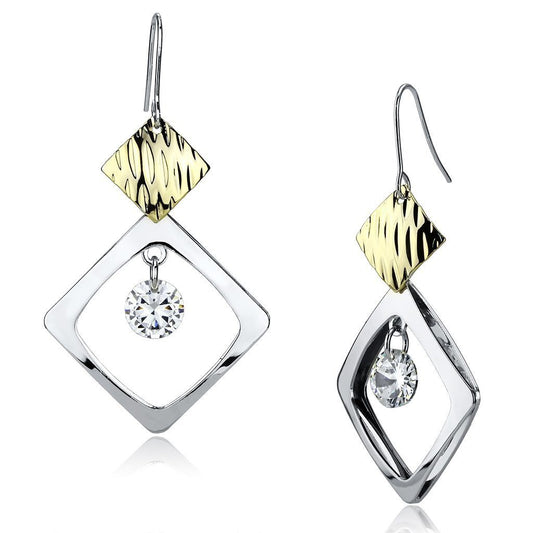 LO2670 - Gold+Rhodium Iron Earrings with AAA Grade CZ in Clear