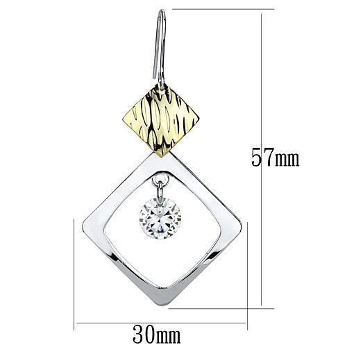 LO2670 - Gold+Rhodium Iron Earrings with AAA Grade CZ in Clear