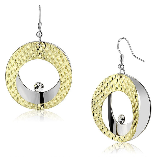 LO2672 - Gold+Rhodium Iron Earrings with Top Grade Crystal in Clear