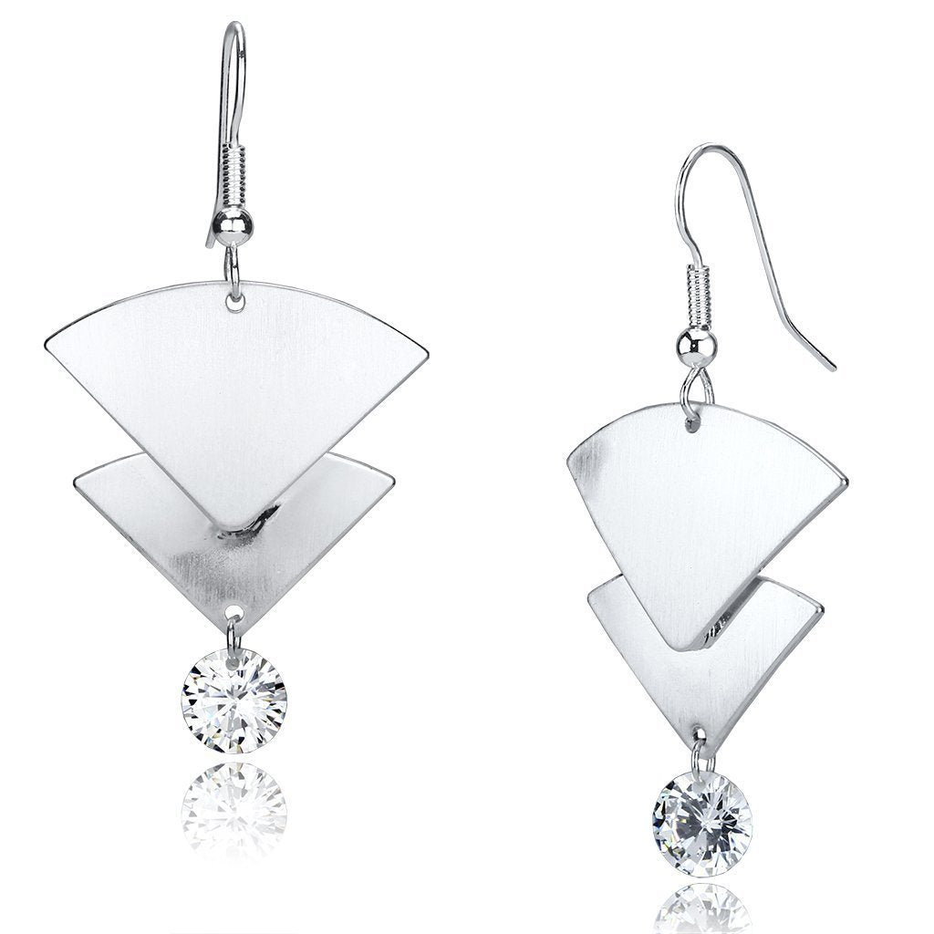 LO2662 - Matte Rhodium & Rhodium Iron Earrings with AAA Grade CZ in Clear