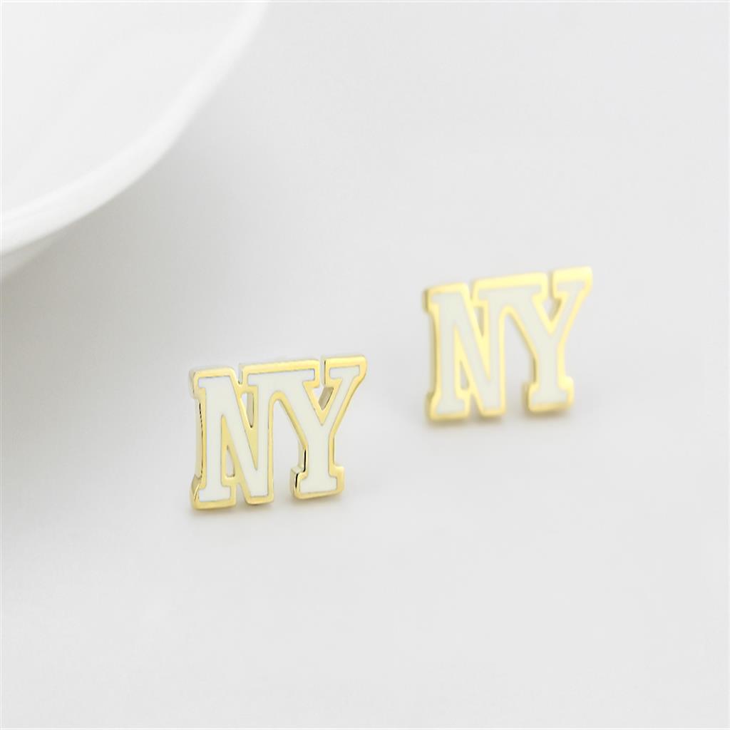 LO4666 - Gold Brass Earrings with Epoxy in White