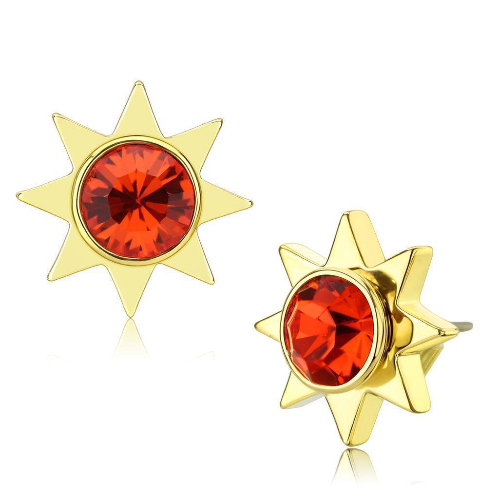 LO4675 - Gold Brass Earrings with Top Grade Crystal in Orange