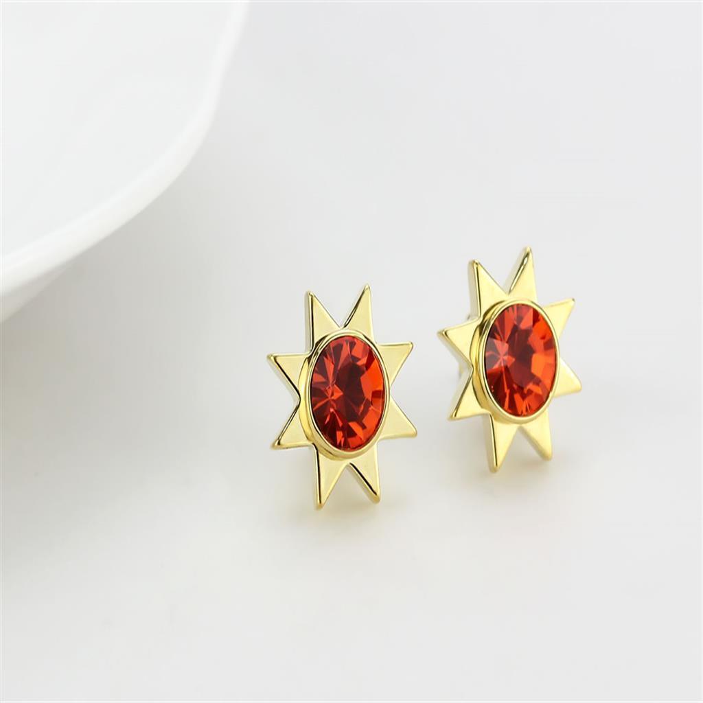 LO4675 - Gold Brass Earrings with Top Grade Crystal in Orange