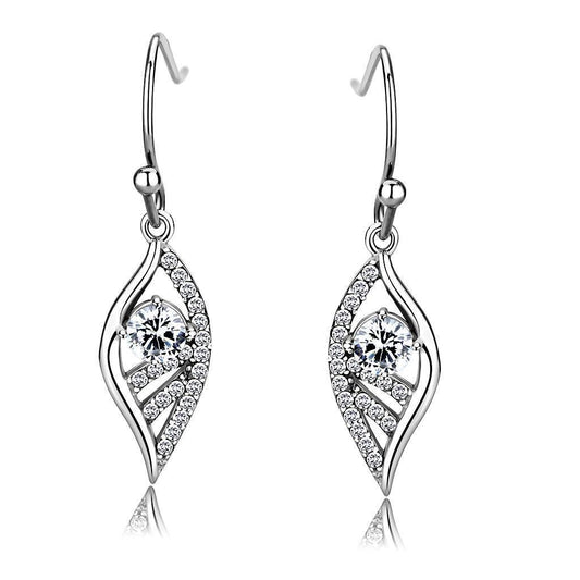 DA178 - High polished (no plating) Stainless Steel Earrings with AAA Grade CZ in Clear