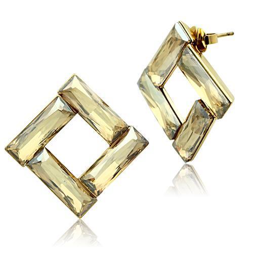 GL344 - IP Gold(Ion Plating) Brass Earrings with Top Grade Crystal in Topaz