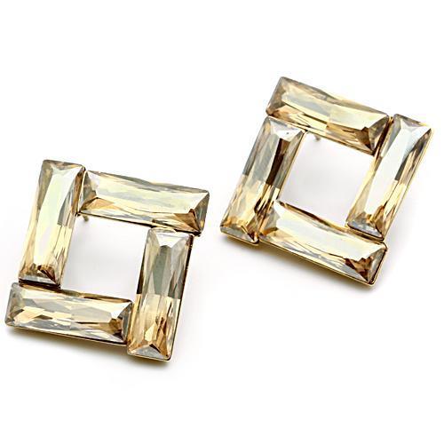 GL344 - IP Gold(Ion Plating) Brass Earrings with Top Grade Crystal in Topaz