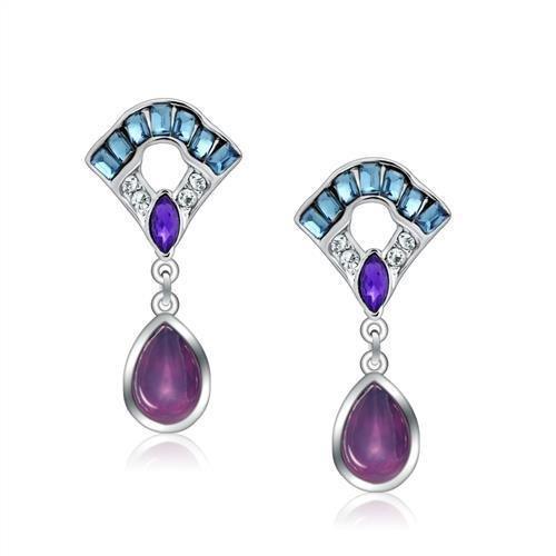 LO1993 - Rhodium White Metal Earrings with Top Grade Crystal in Multi Color