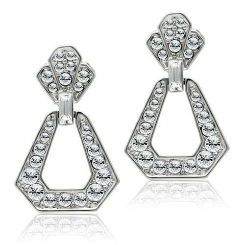 LO1995 - Rhodium White Metal Earrings with Top Grade Crystal in Clear