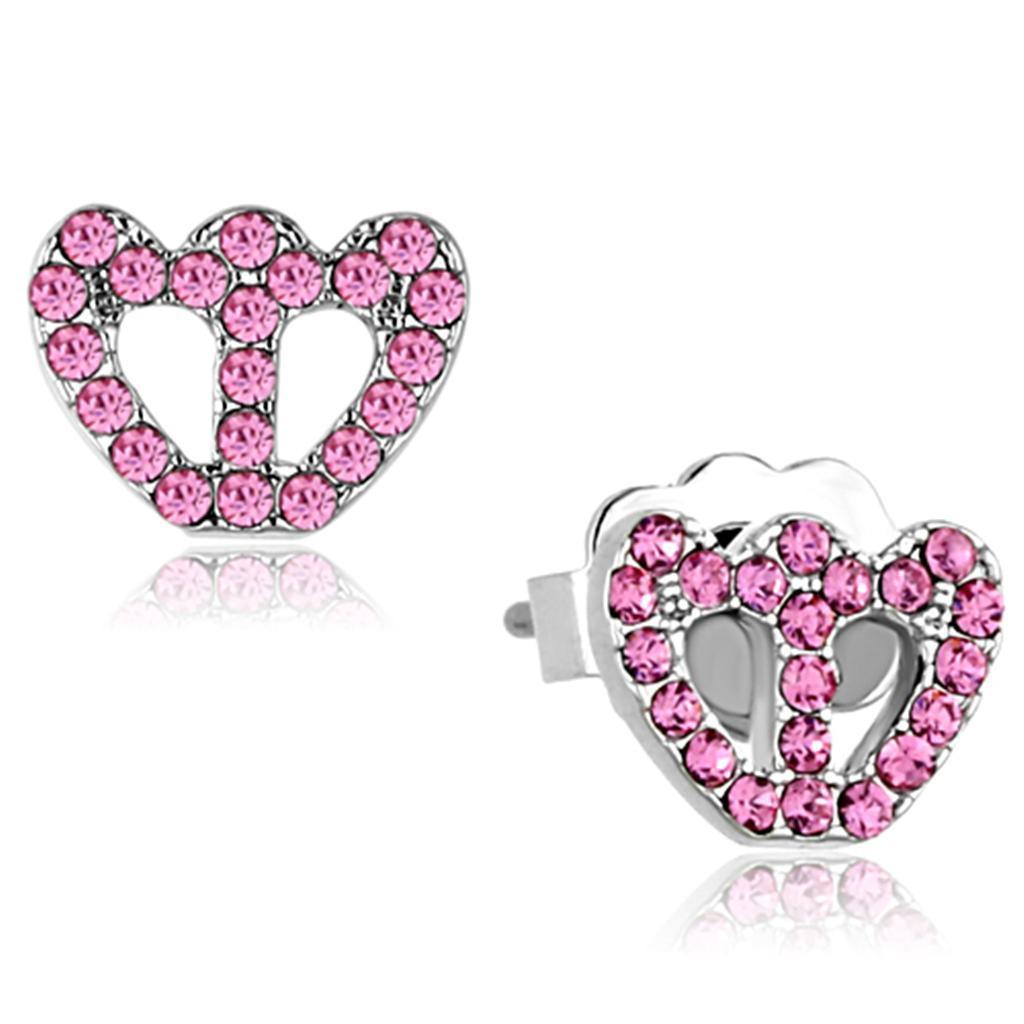 LO3231 - Rhodium Brass Earrings with Top Grade Crystal in Rose