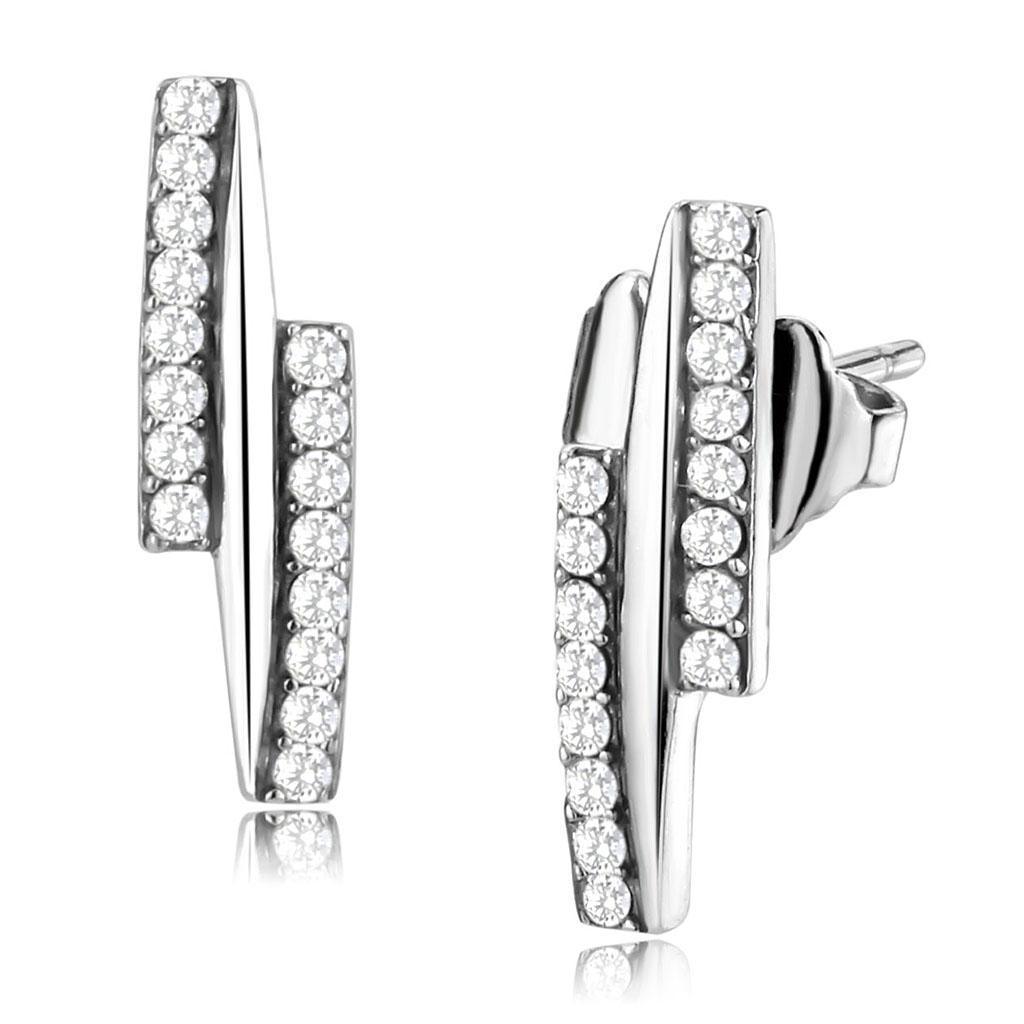 DA369 - High polished (no plating) Stainless Steel Earrings with AAA Grade CZ in Clear