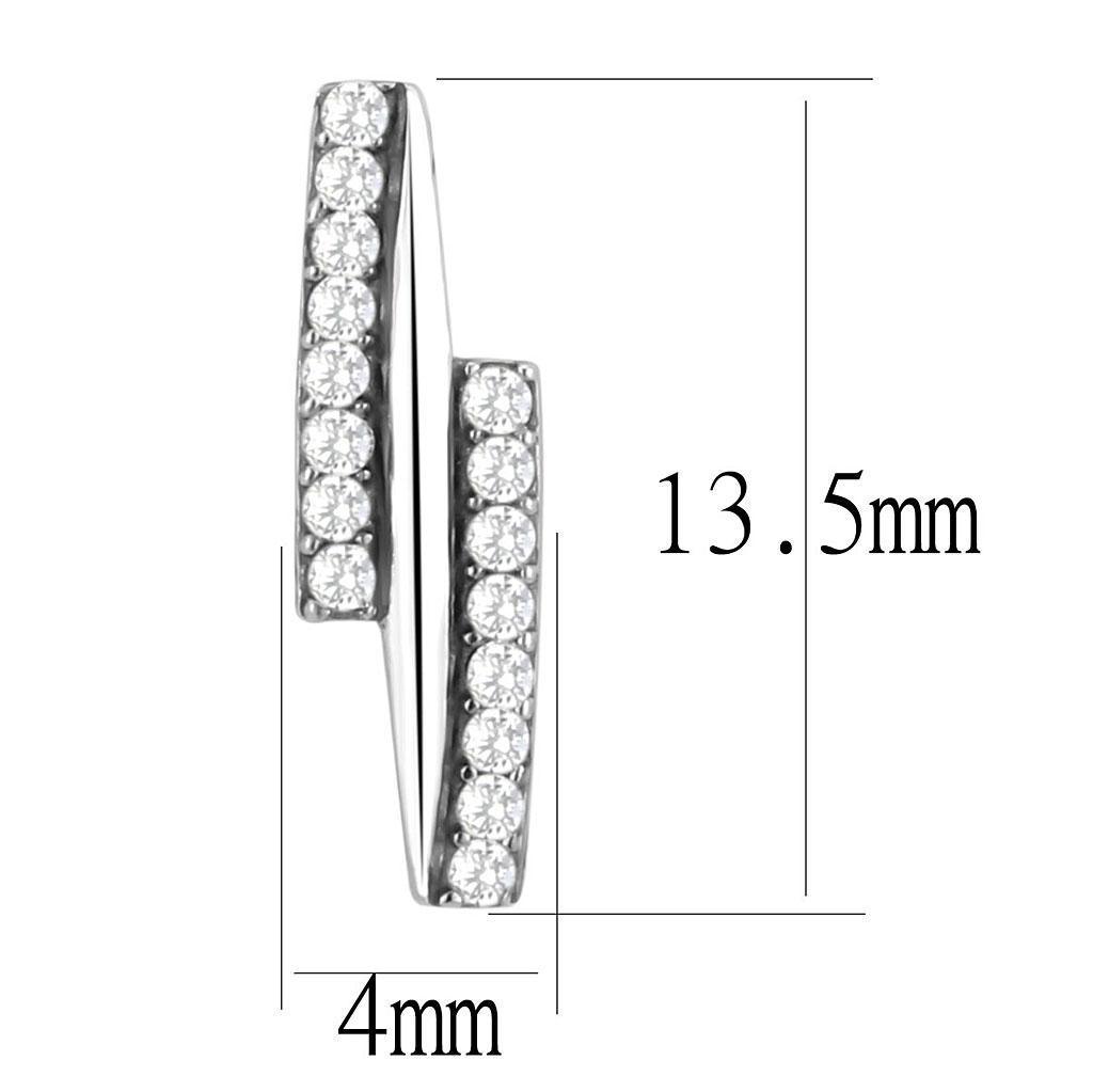 DA369 - High polished (no plating) Stainless Steel Earrings with AAA Grade CZ in Clear