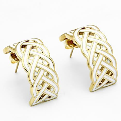 GL272 - IP Gold(Ion Plating) Brass Earrings with Epoxy in White