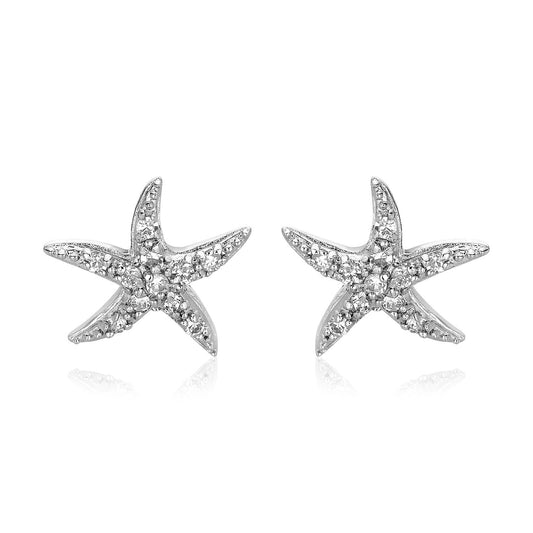 Sterling Silver Starfish Earrings with Cubic Zirconias