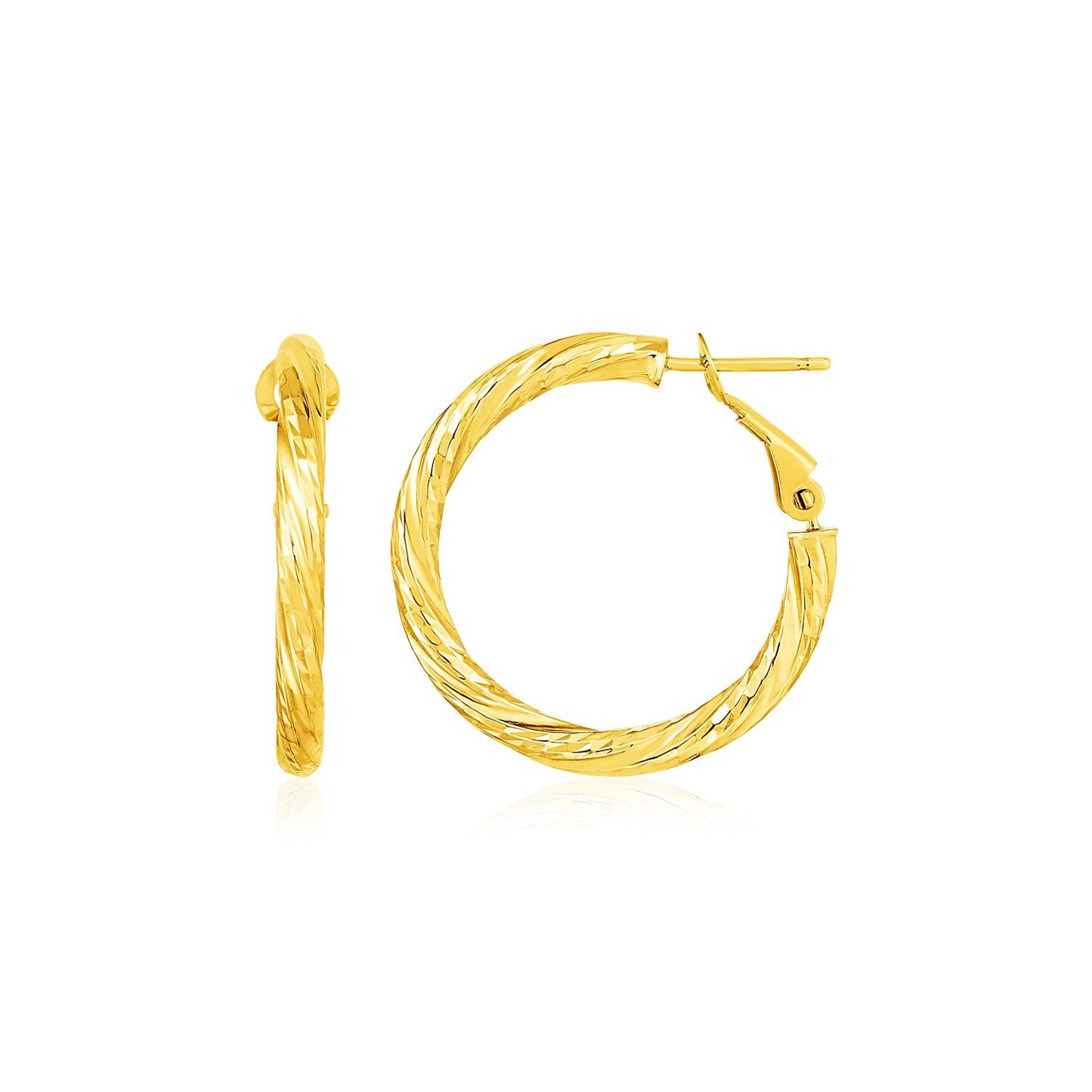 14k Yellow Gold Petite Twisted Round Hoop Earrings