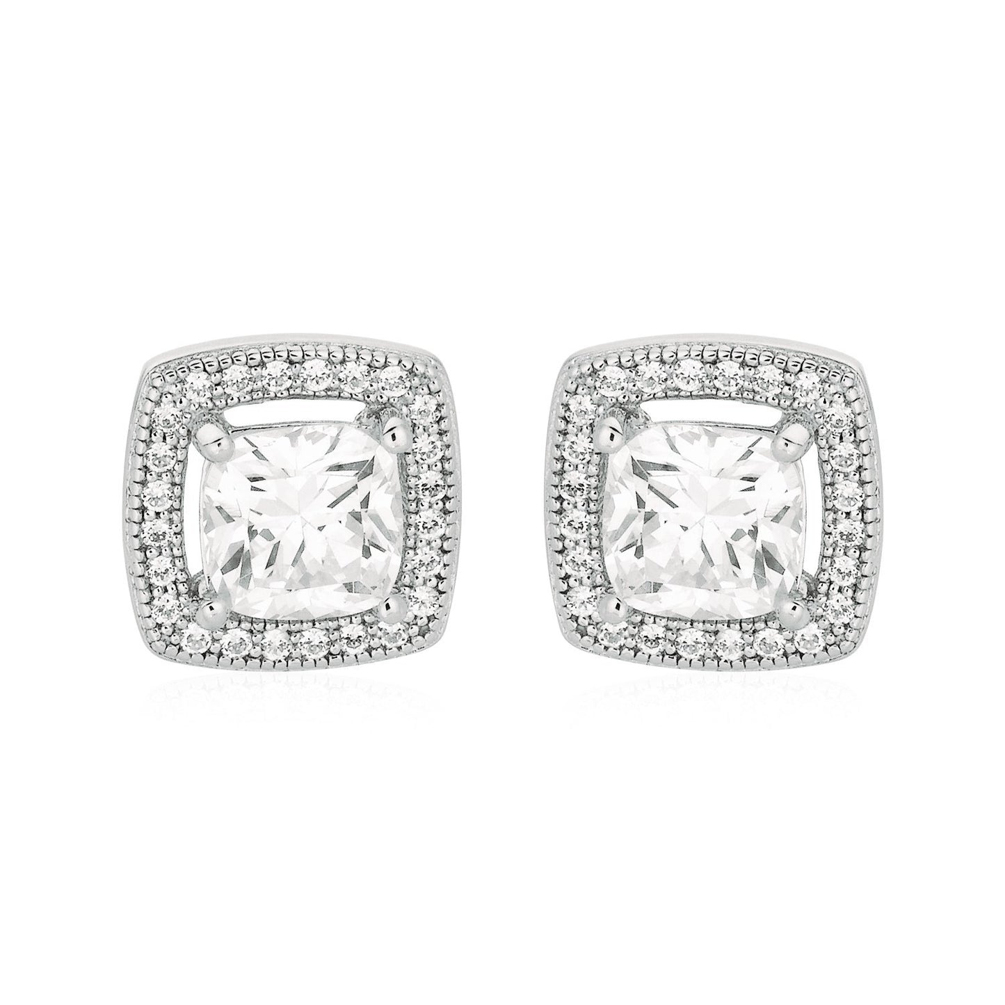 Cushion Earrings with Cubic Zirconia in Sterling Silver