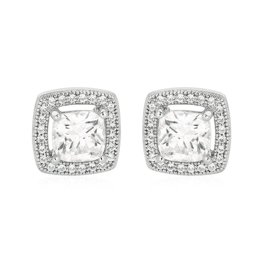 Cushion Earrings with Cubic Zirconia in Sterling Silver